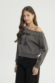 Polerón Mujer Clásico Gris Oscuro
