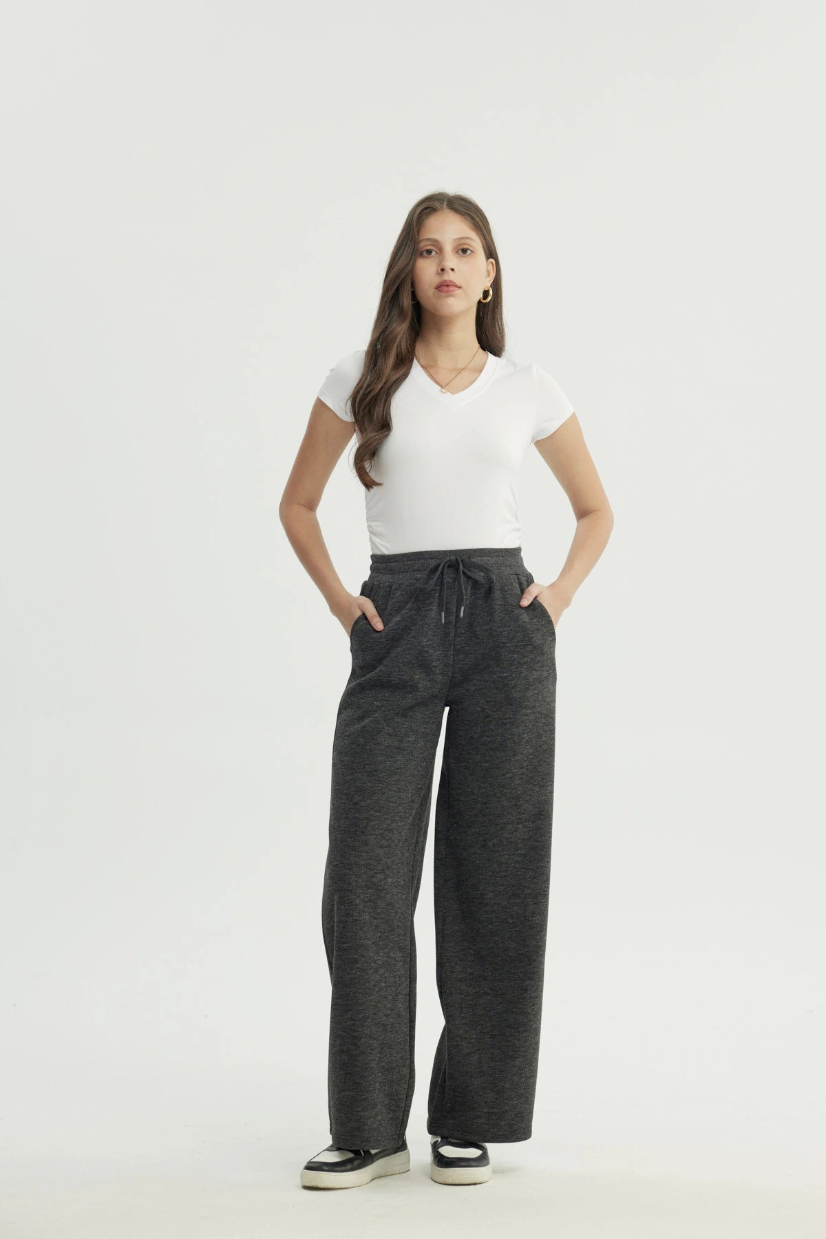 Pantalón Buzo Mujer Wide Leg Gris