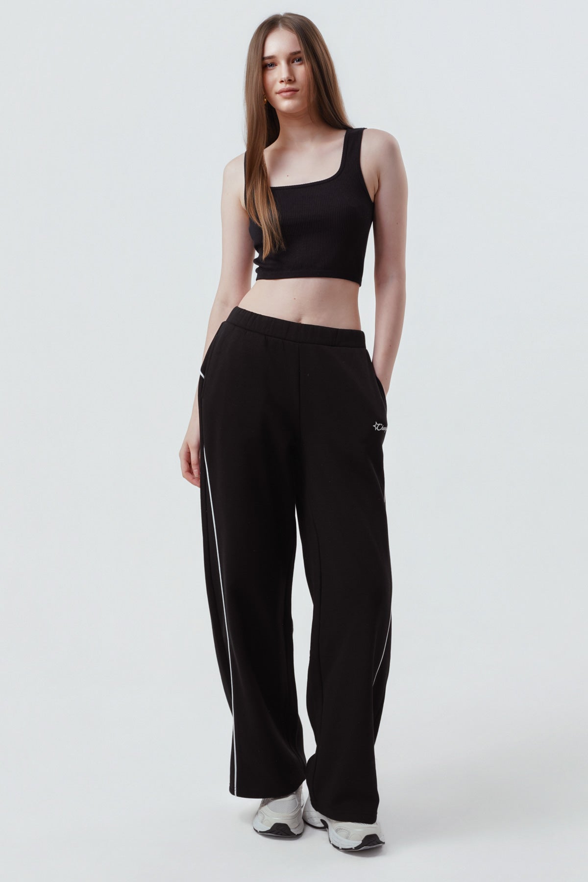 Pantalón Buzo Mujer Wide Leg Negro