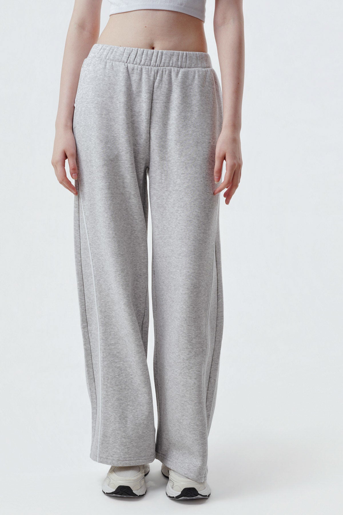 Pantalón Buzo Mujer Wide Leg Gris Melange