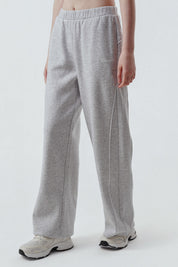 Pantalón Buzo Mujer Wide Leg Gris Melange