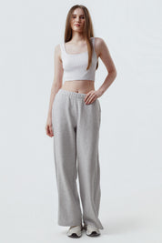 Pantalón Buzo Mujer Wide Leg Gris Melange