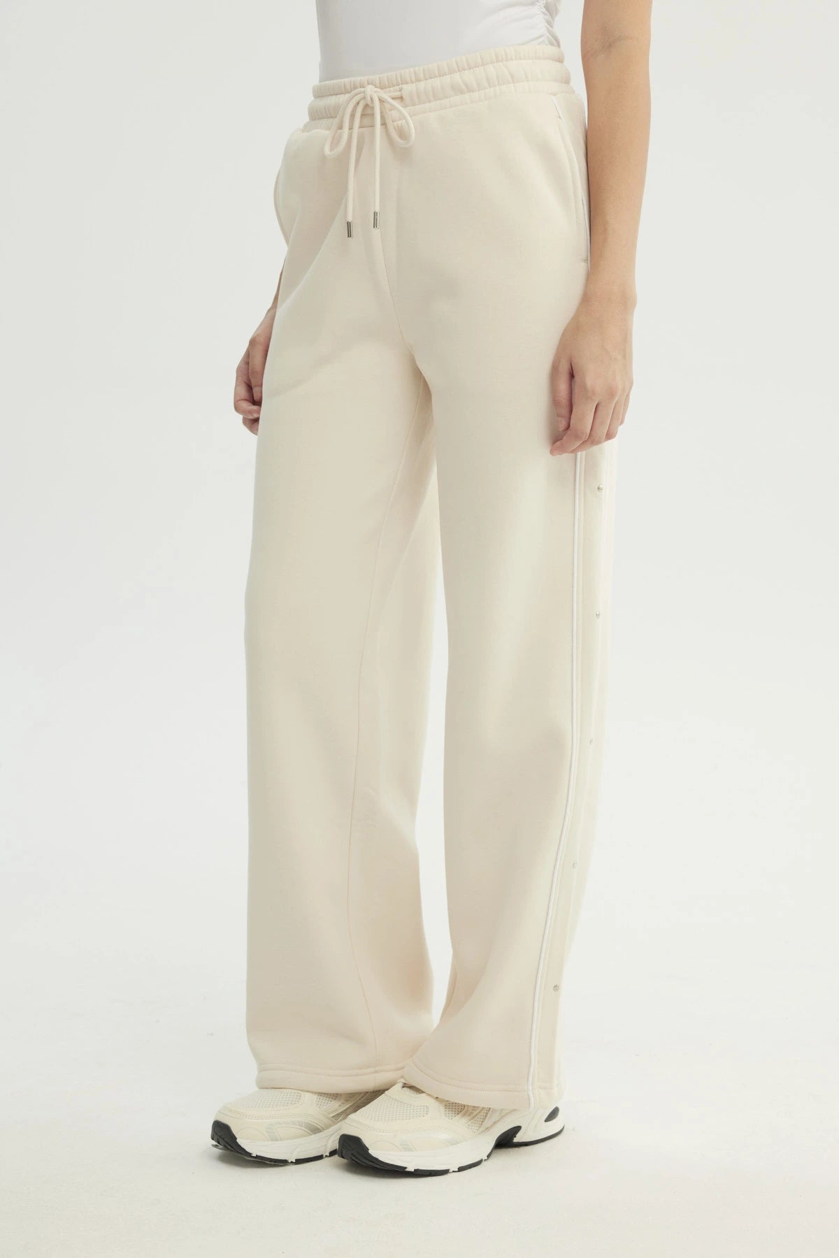 Pantalón Buzo Mujer Wide Leg Beige Claro