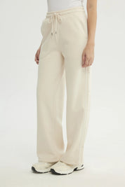 Pantalón Buzo Mujer Wide Leg Beige Claro