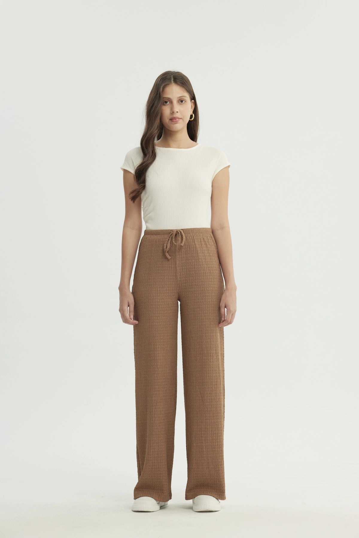 Pantalón Mujer Wide Leg Café Claro