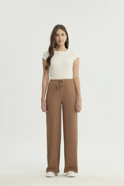Pantalón Mujer Wide Leg Café Claro