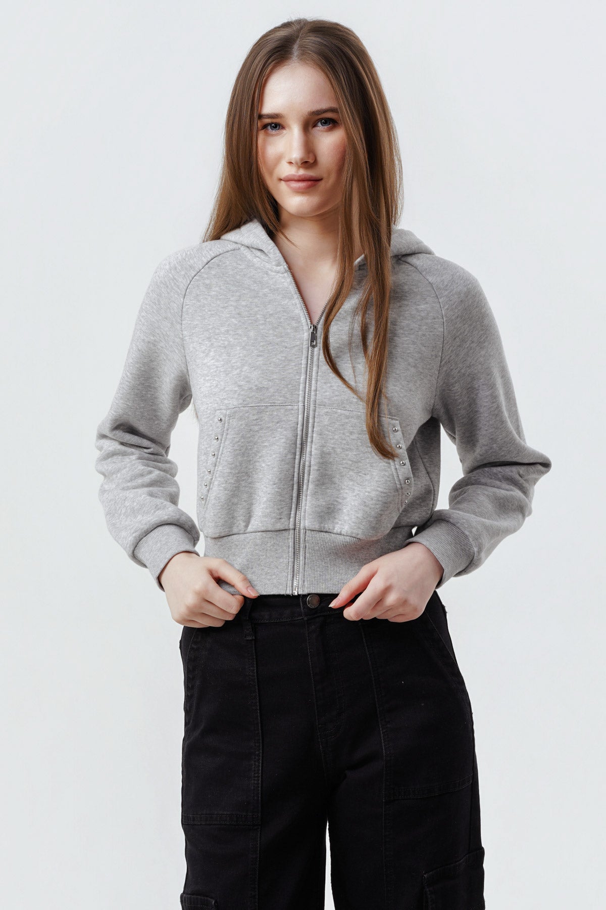 Polerón Mujer Slim Gris Melange