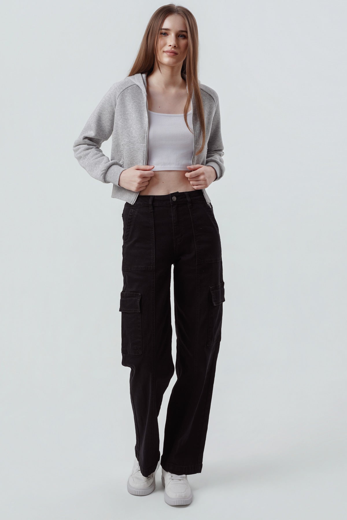 Polerón Mujer Slim Gris Melange