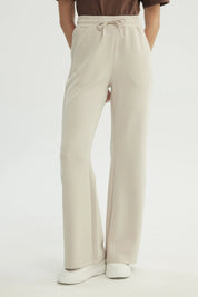 Pantalón Buzo Mujer Leve Flare Beige Claro