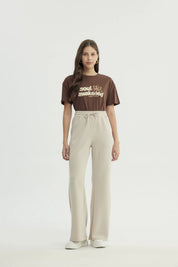 Pantalón Buzo Mujer Leve Flare Beige Claro