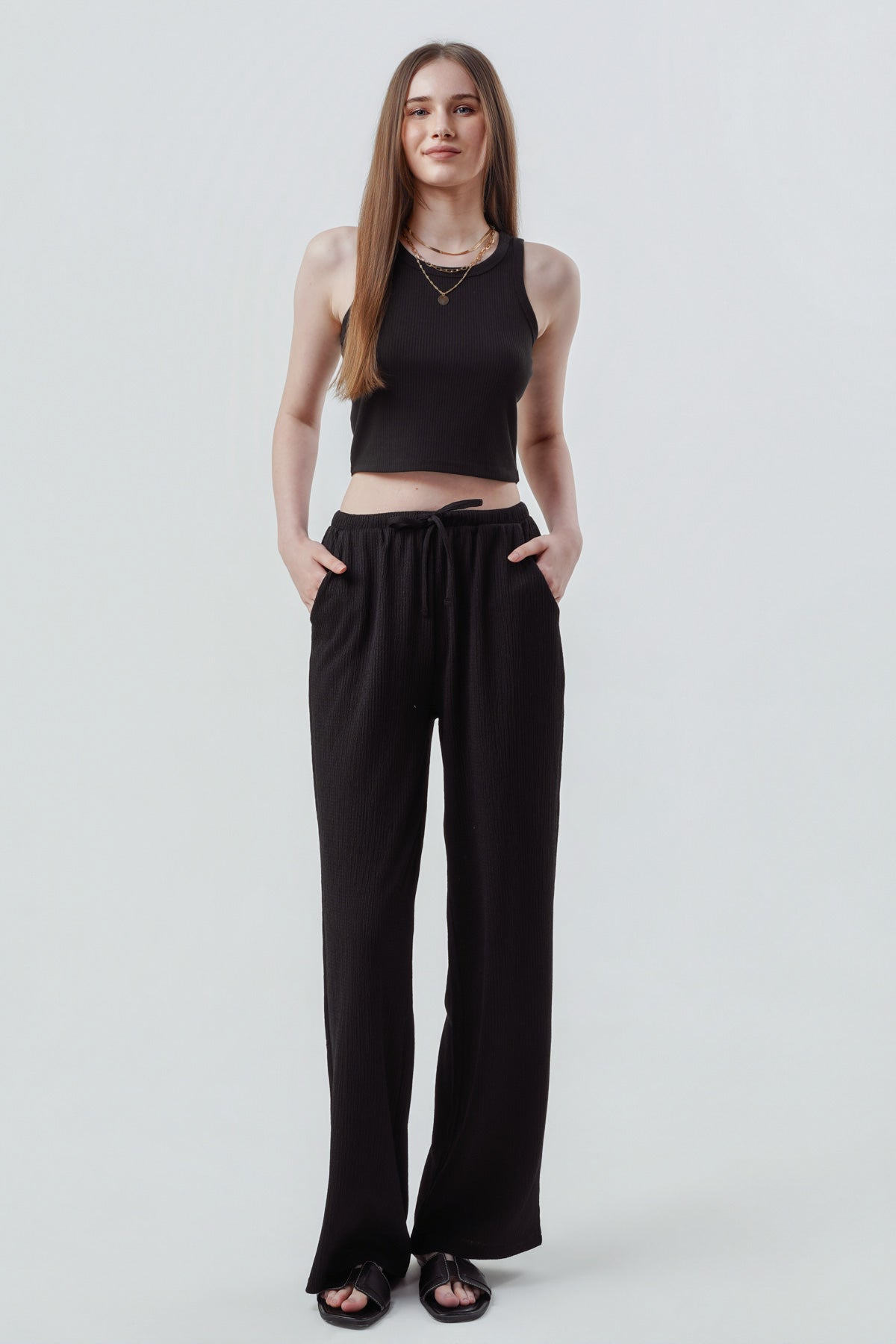 Pantalón Mujer Wide Leg Negro