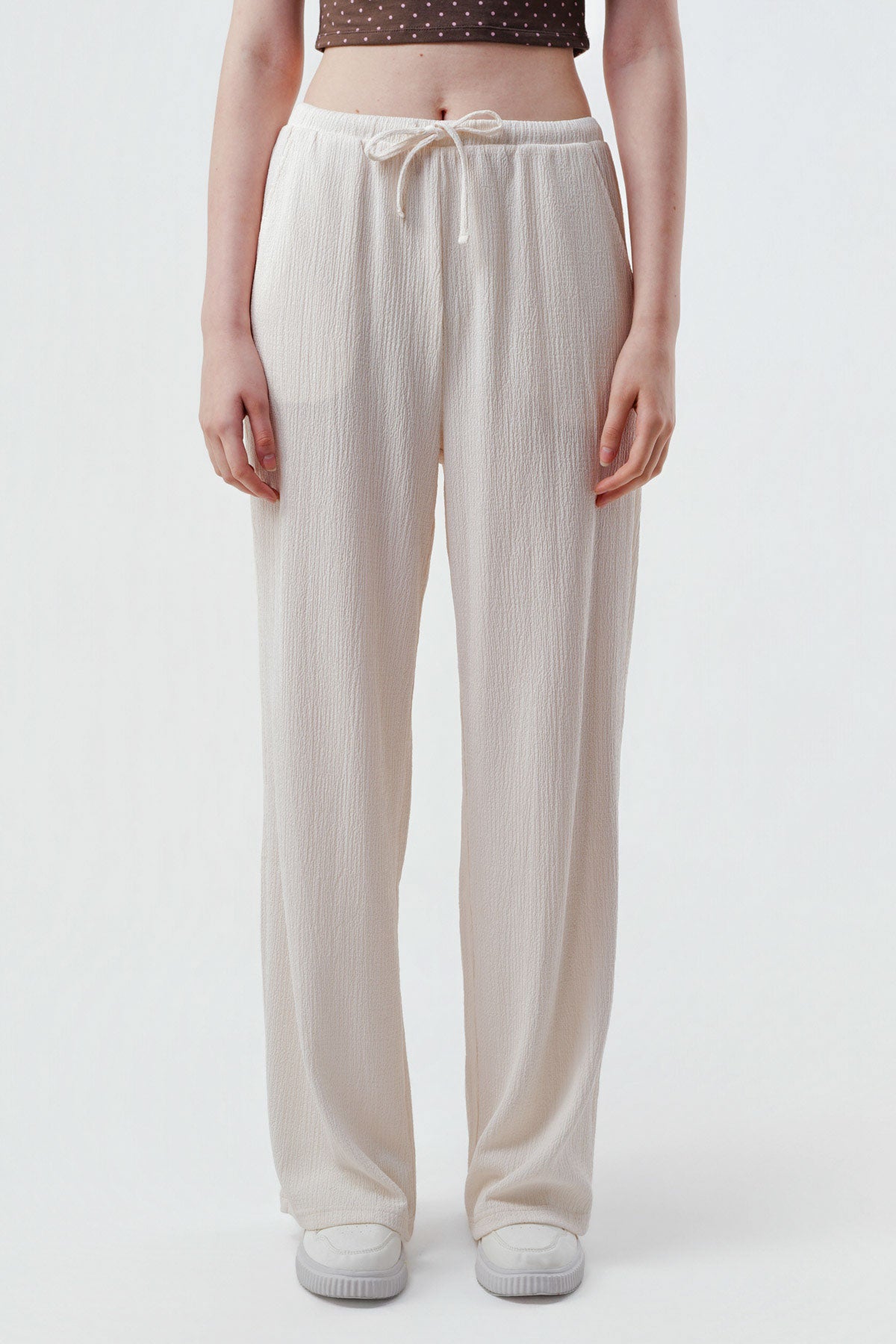 Pantalón Mujer Wide Leg Crema