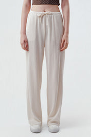 Pantalón Mujer Wide Leg Crema
