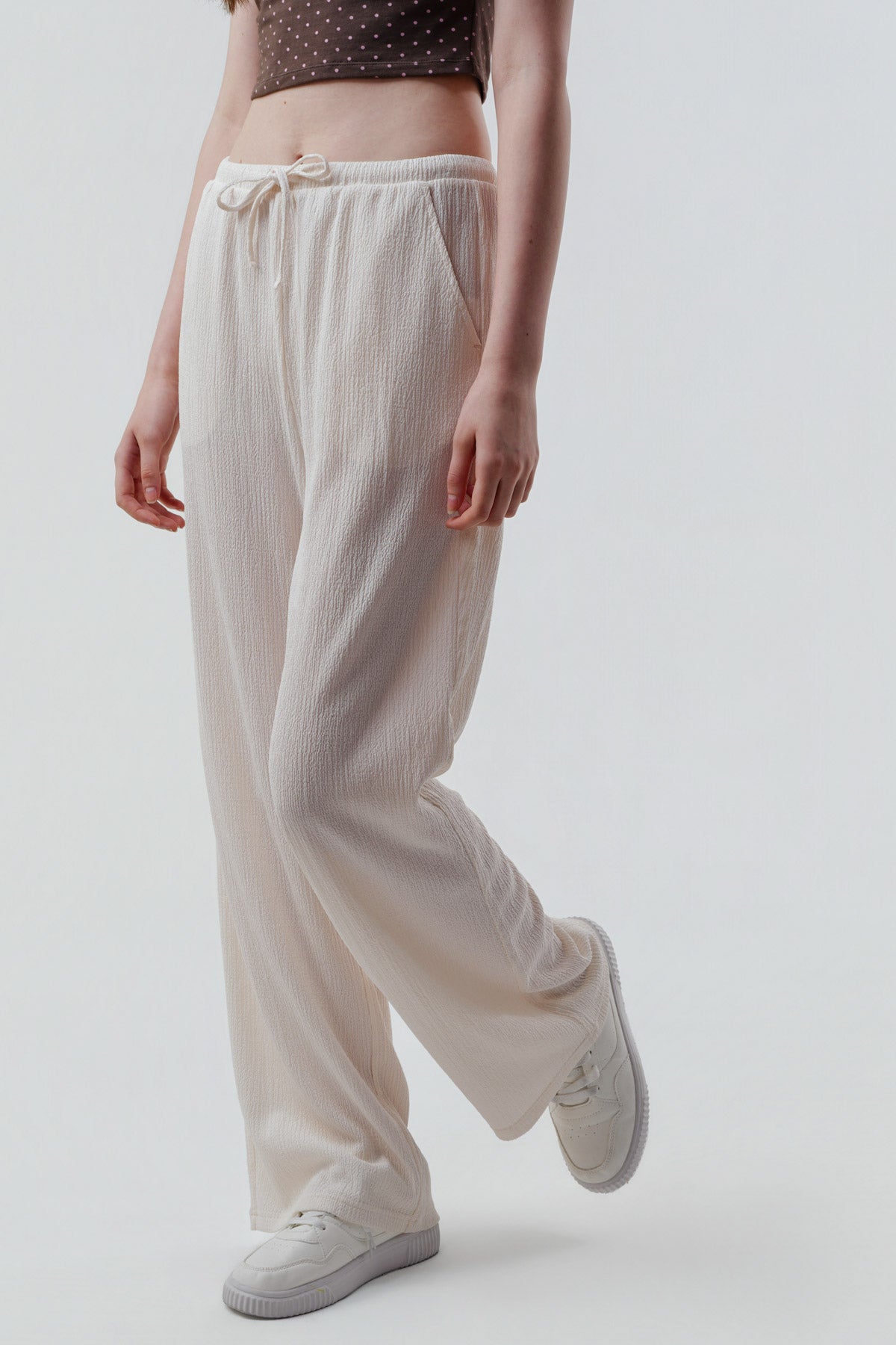 Pantalón Mujer Wide Leg Crema