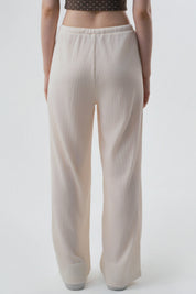 Pantalón Mujer Wide Leg Crema