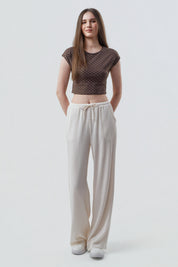 Pantalón Mujer Wide Leg Crema