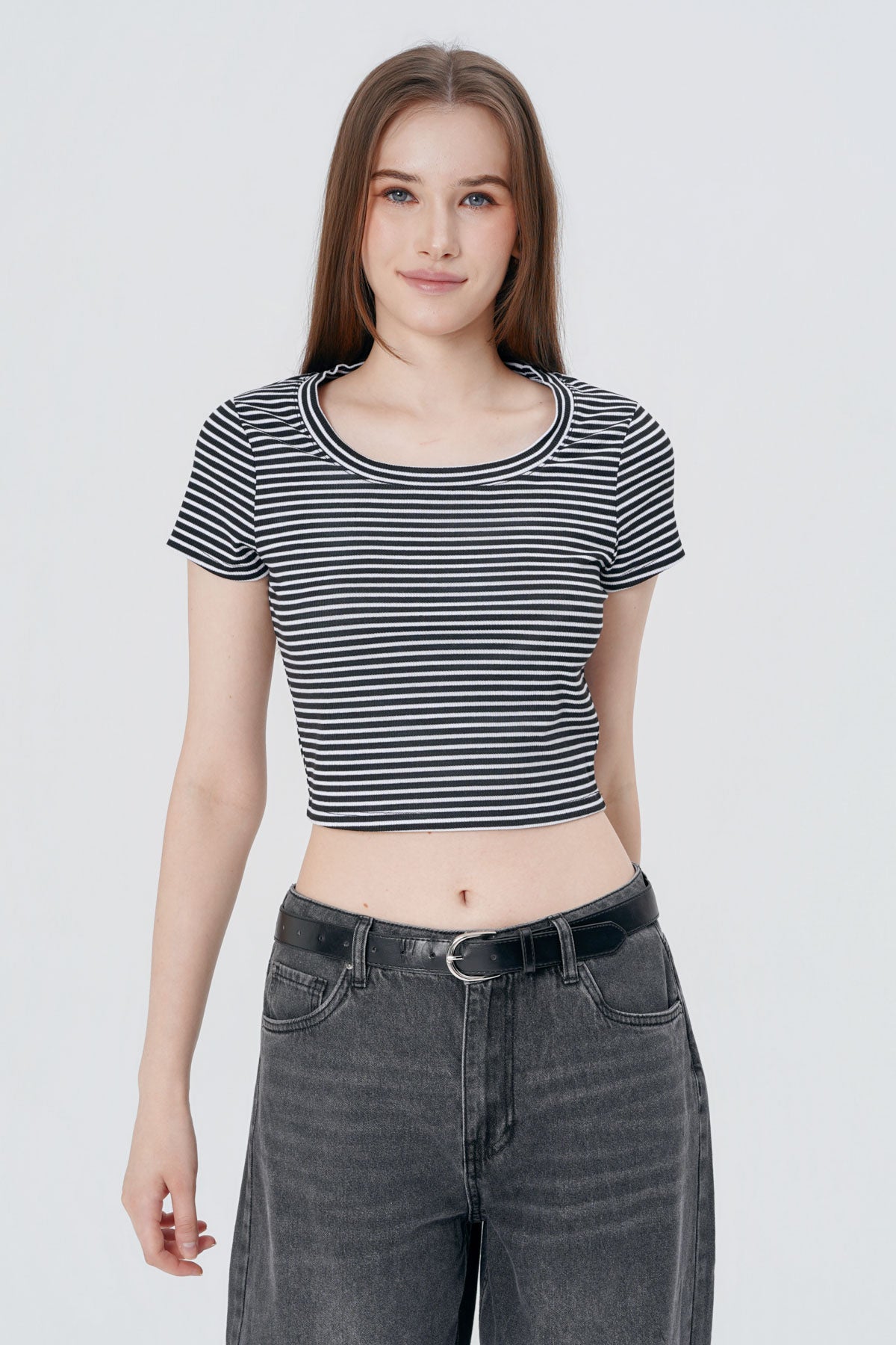 Polera Ajustada Mujer Negro / Blanco