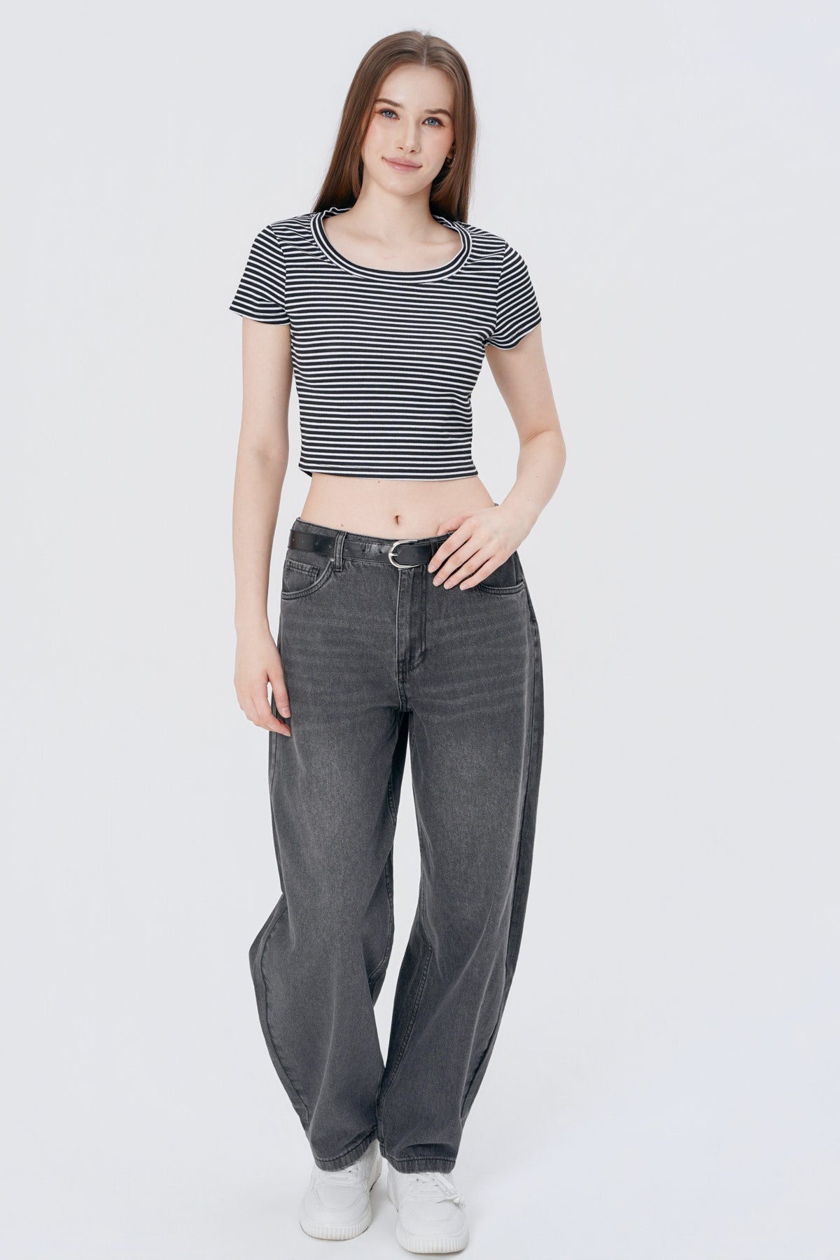 Polera Ajustada Mujer Negro / Blanco