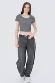 Polera Ajustada Mujer Negro / Blanco