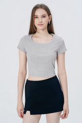 Polera Ajustada Mujer Gris Melange