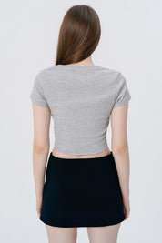 Polera Ajustada Mujer Gris Melange