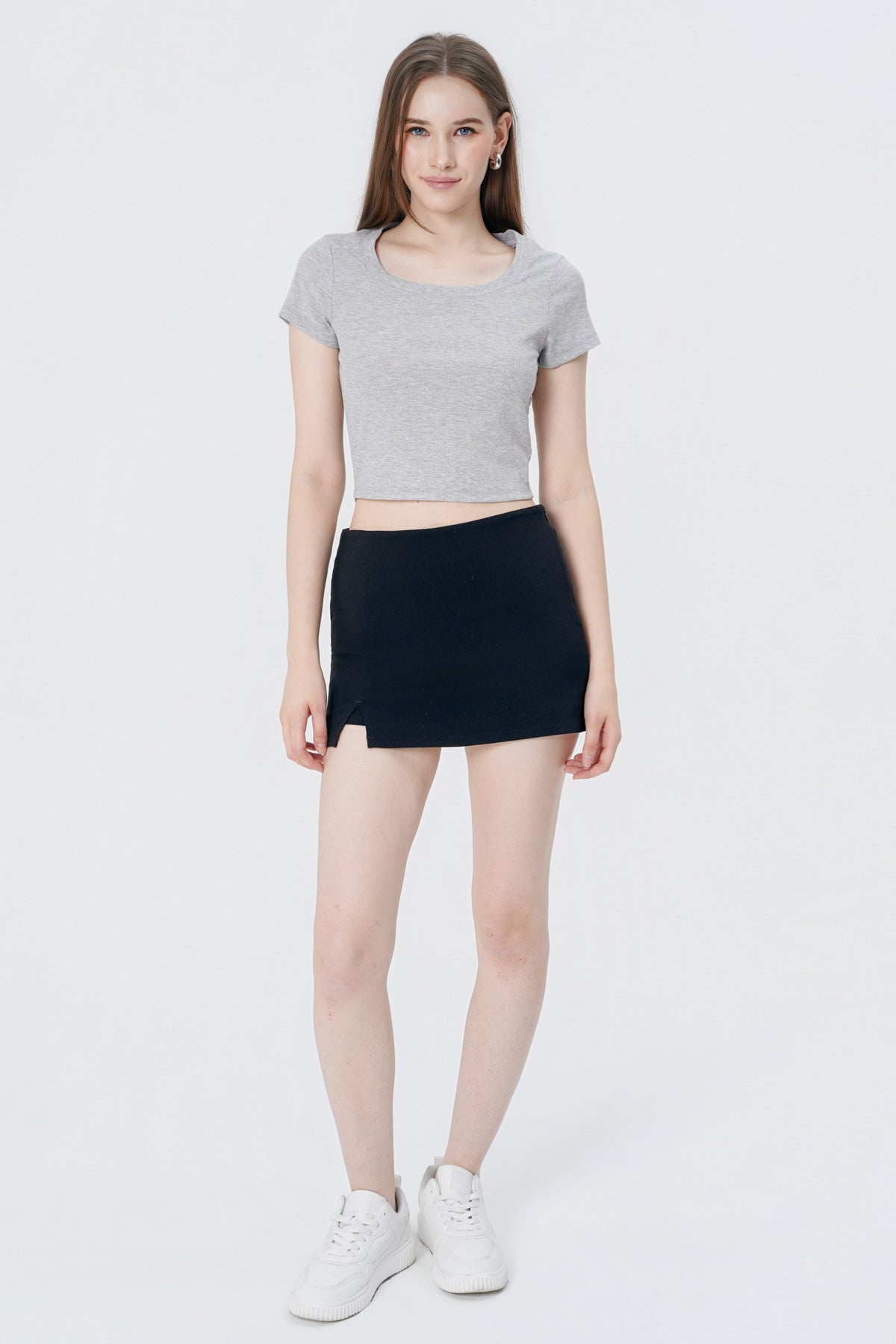 Polera Ajustada Mujer Gris Melange