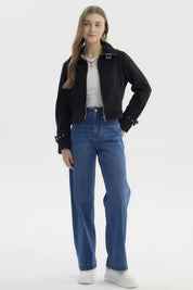 Chaqueta Mujer Slim Con Aplicación Bonded Negro