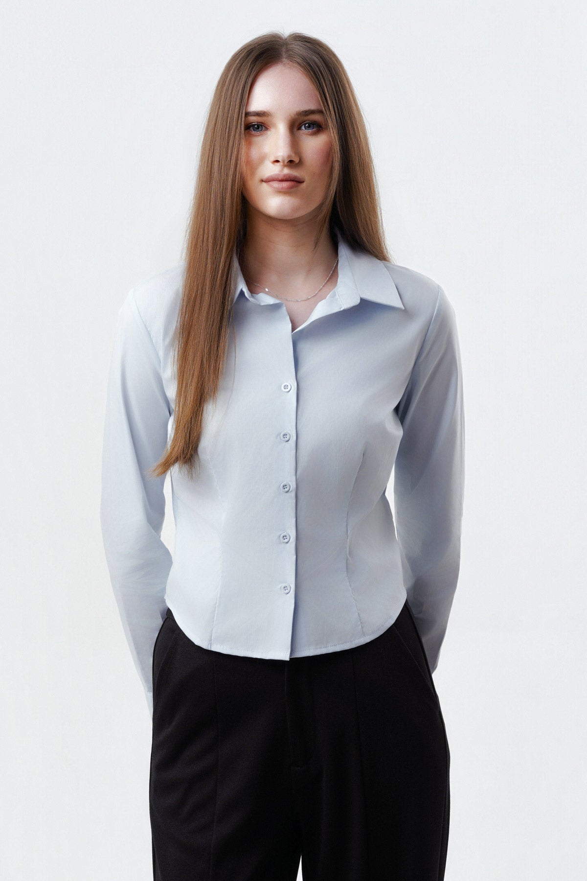 Blusa Mujer Slim Celeste