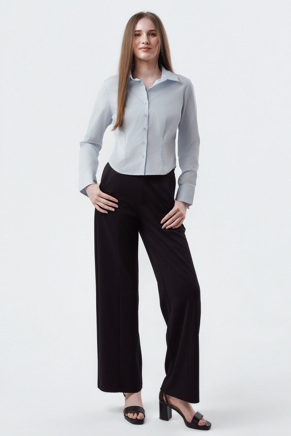 Blusa Mujer Slim Celeste