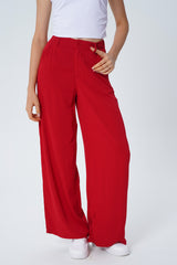 Pantalón Wide Leg Mujer Rojo