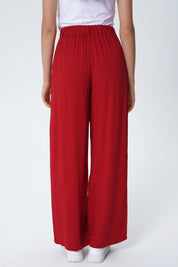 Pantalón Wide Leg Mujer Rojo
