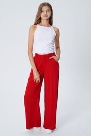 Pantalón Wide Leg Mujer Rojo