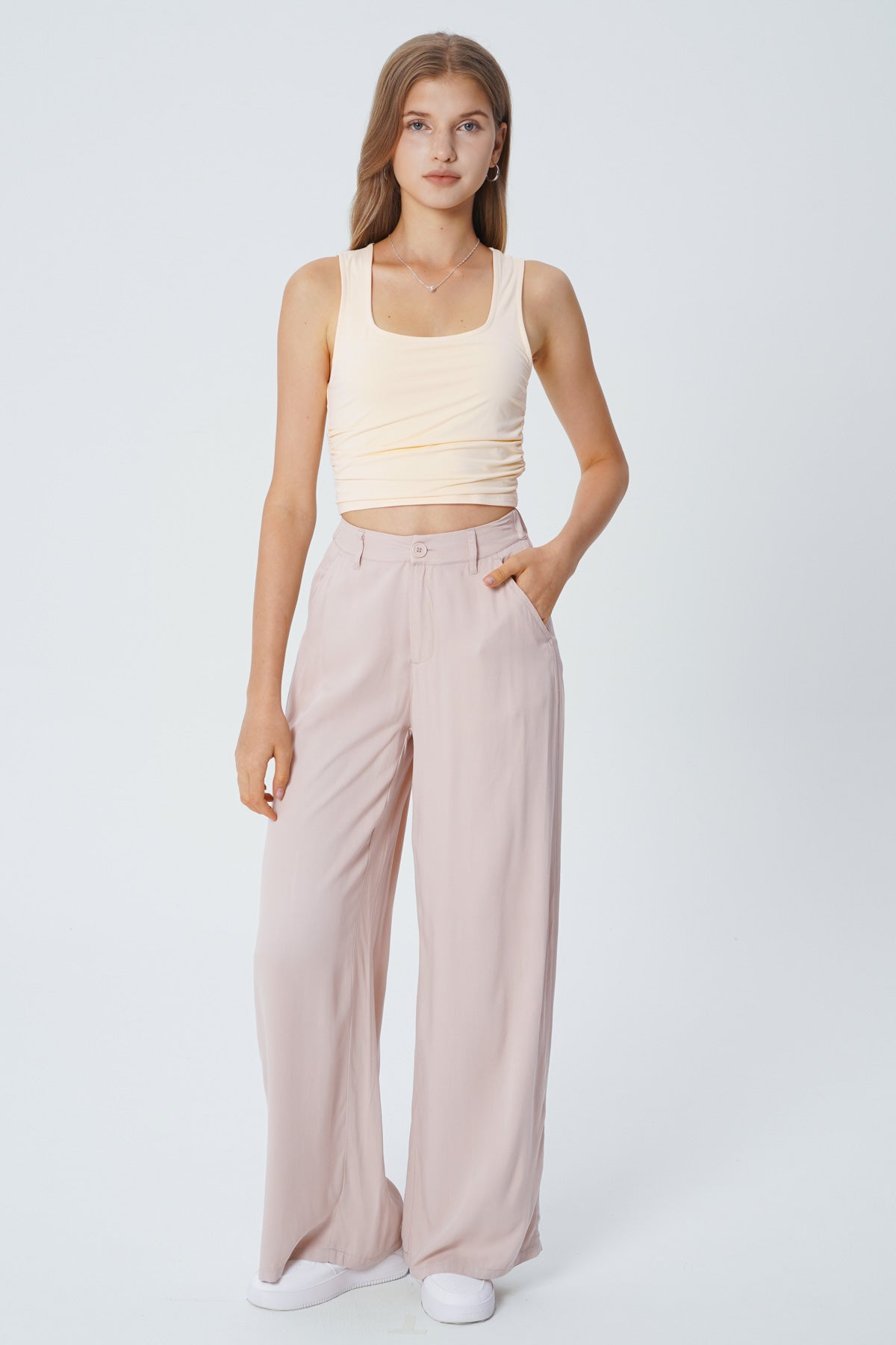 Pantalón Wide Leg Mujer Beige