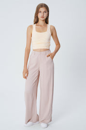 Pantalón Wide Leg Mujer Beige