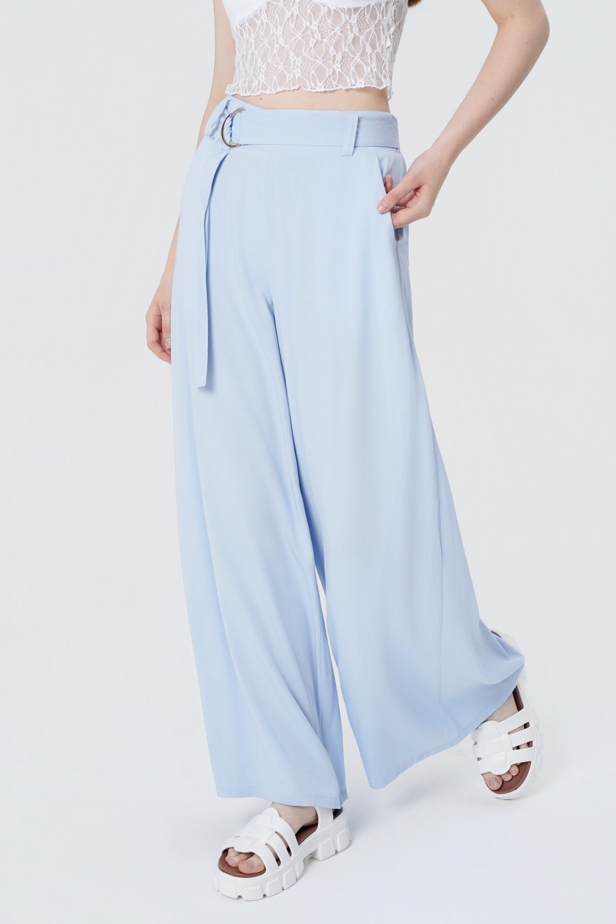 Pantalón Wide Leg Mujer Celeste