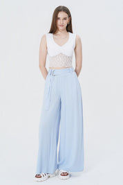 Pantalón Wide Leg Mujer Celeste