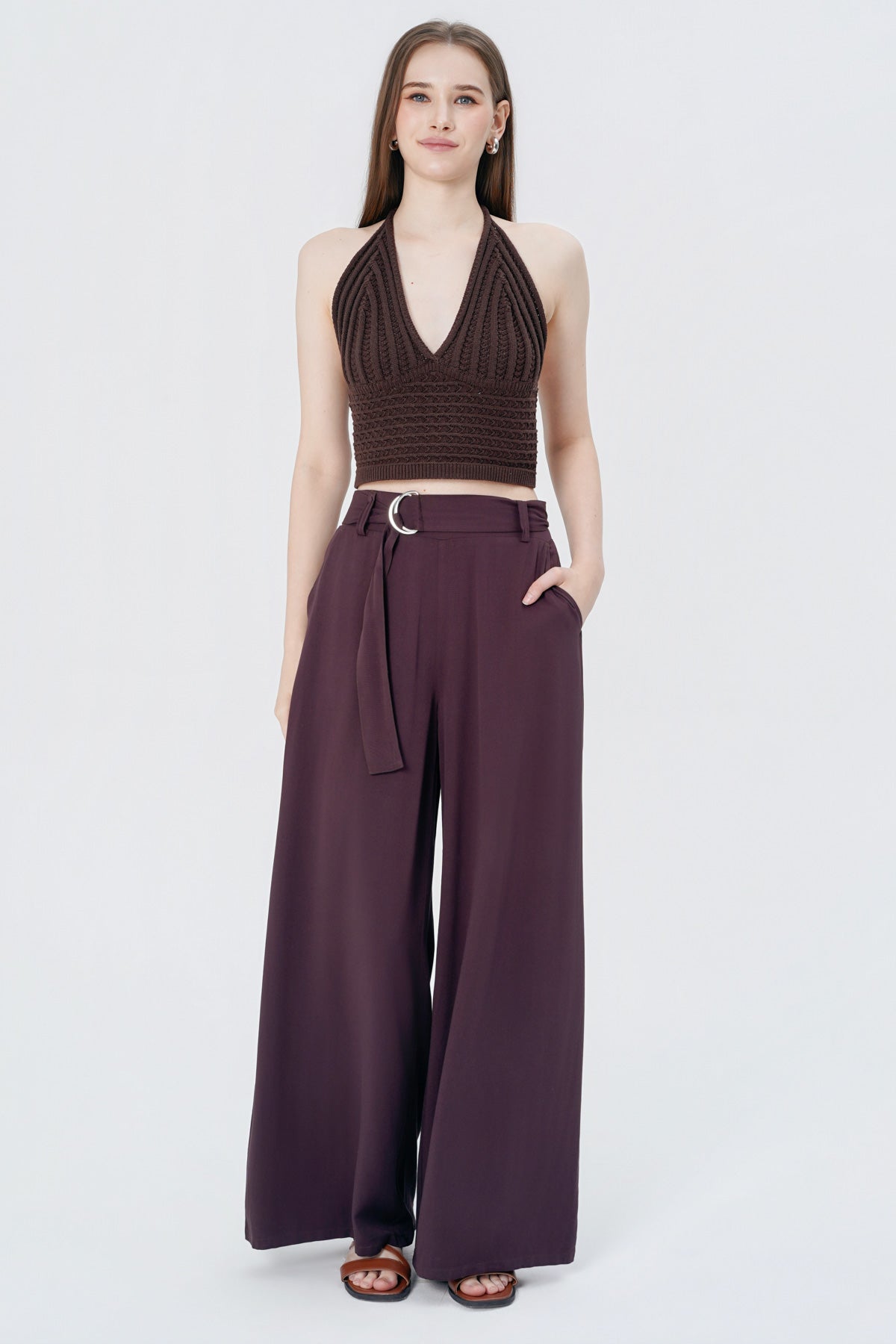 Pantalón Wide Leg Mujer Café