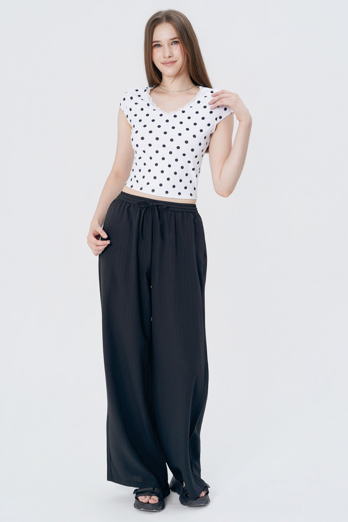 Pantalón Wide Leg Mujer Negro