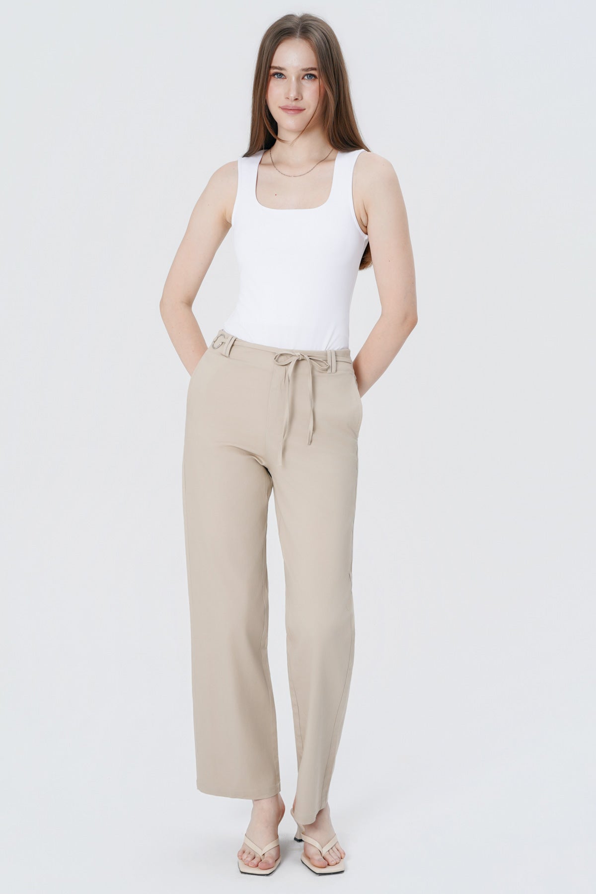 Pantalón Calce Recto Mujer Beige Oscuro