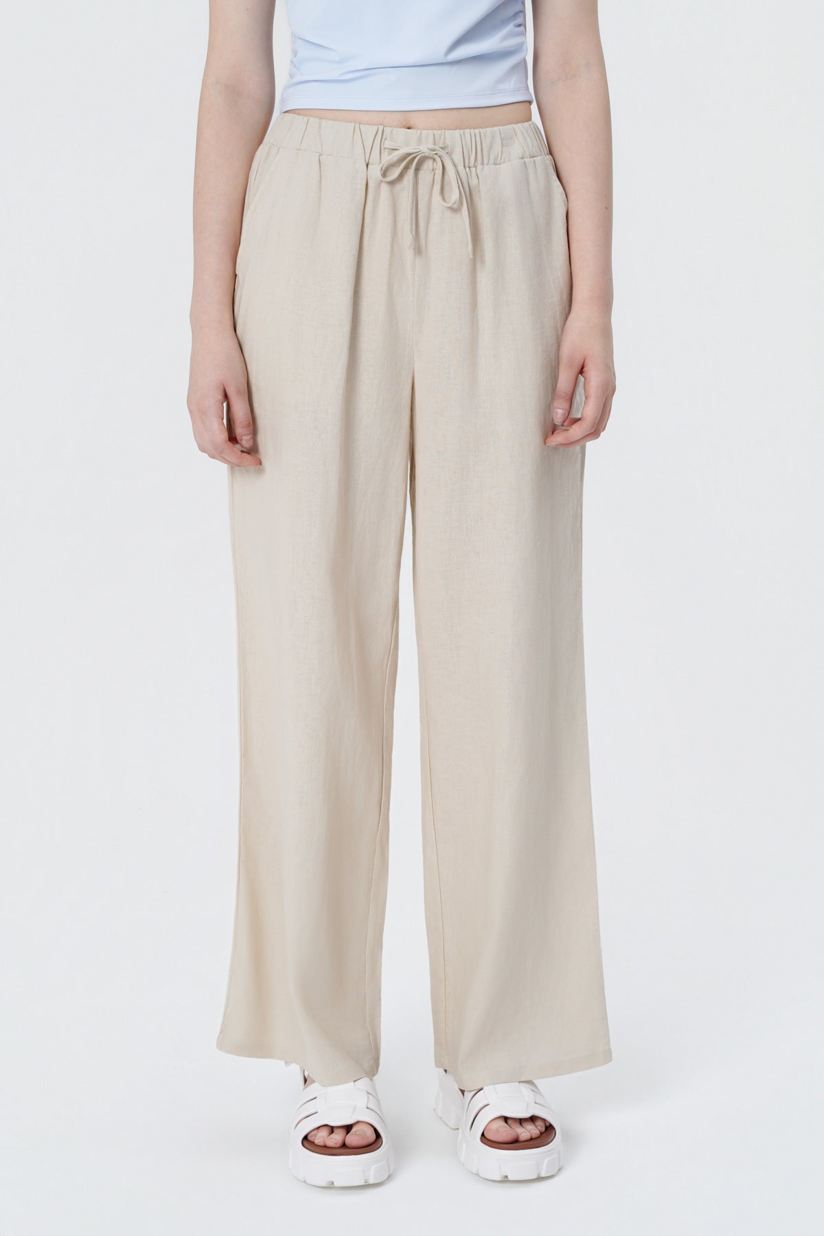 Pantalón Wide Leg Mujer Beige Claro