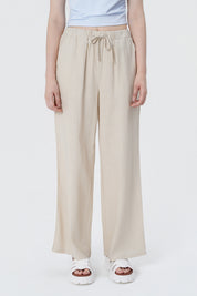 Pantalón Wide Leg Mujer Beige Claro