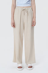 Pantalón Wide Leg Mujer Beige Claro