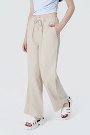Pantalón Wide Leg Mujer Beige Claro