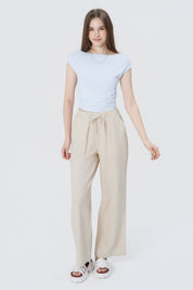 Pantalón Wide Leg Mujer Beige Claro