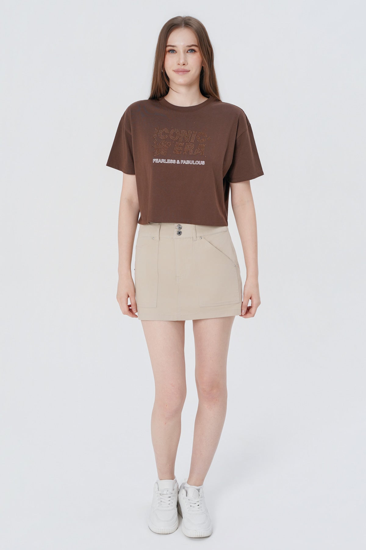 Short Falda Pantalón Mujer Beige Oscuro