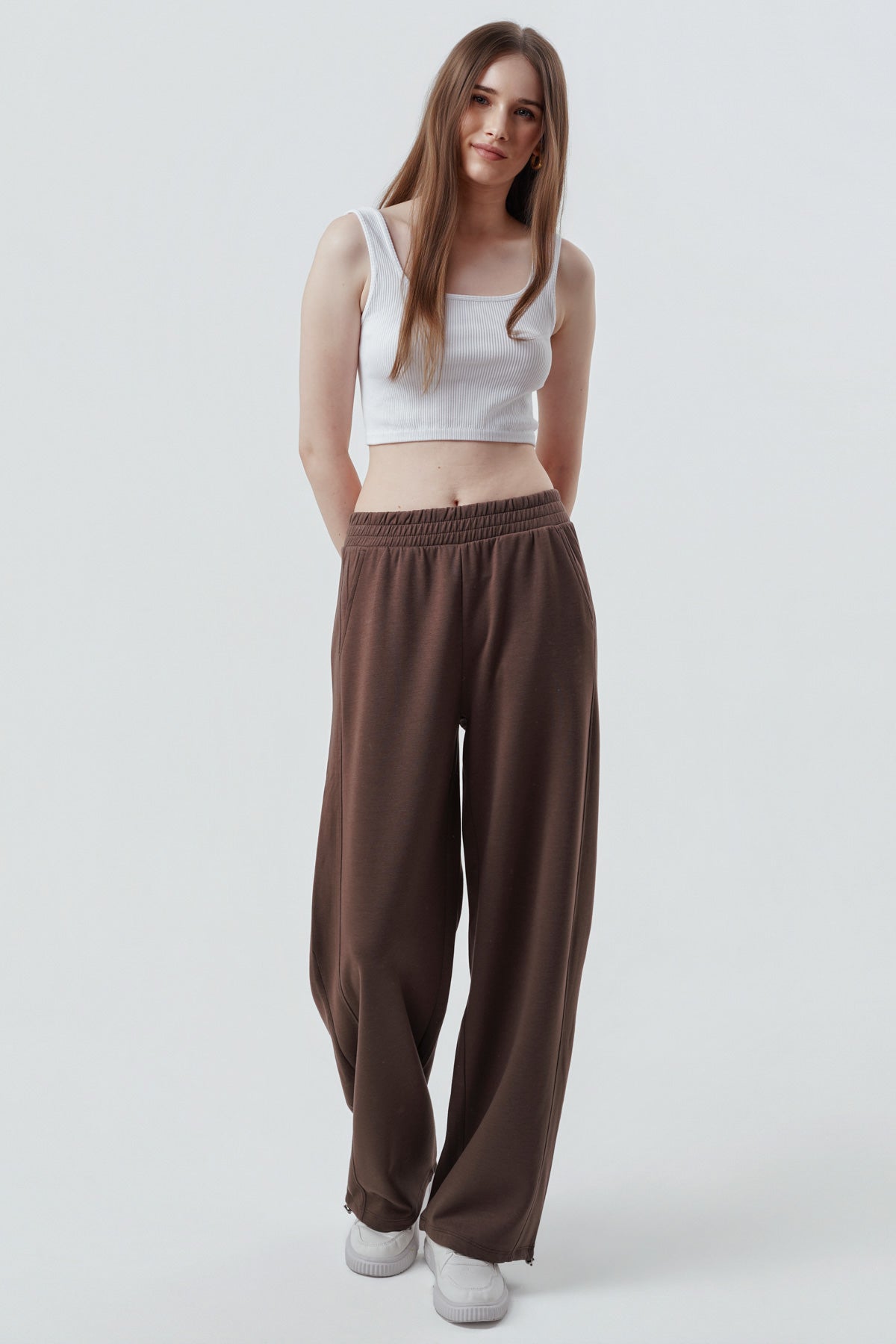 Pantalón Buzo Mujer Juvenil Café Claro