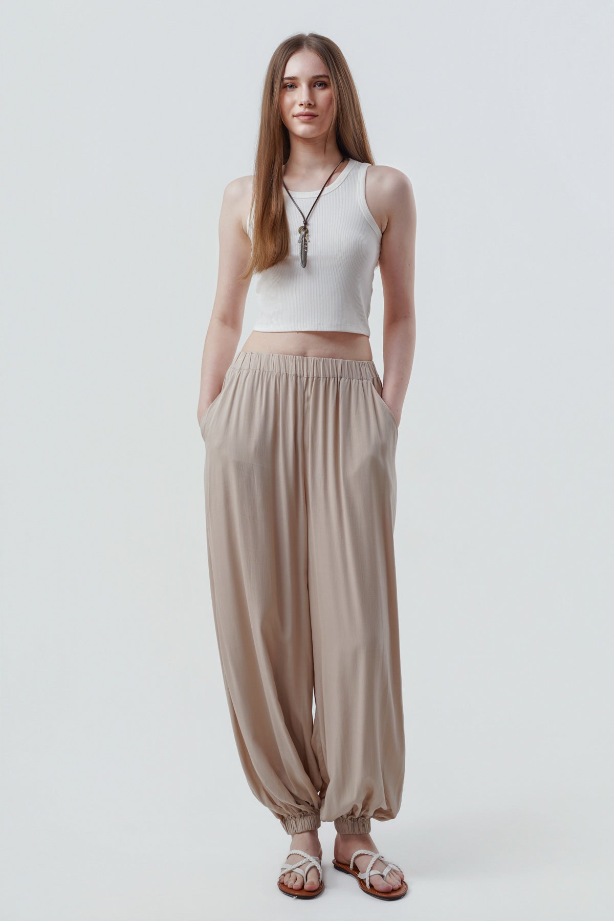 Pantalón Pitillo Mujer Beige Oscuro