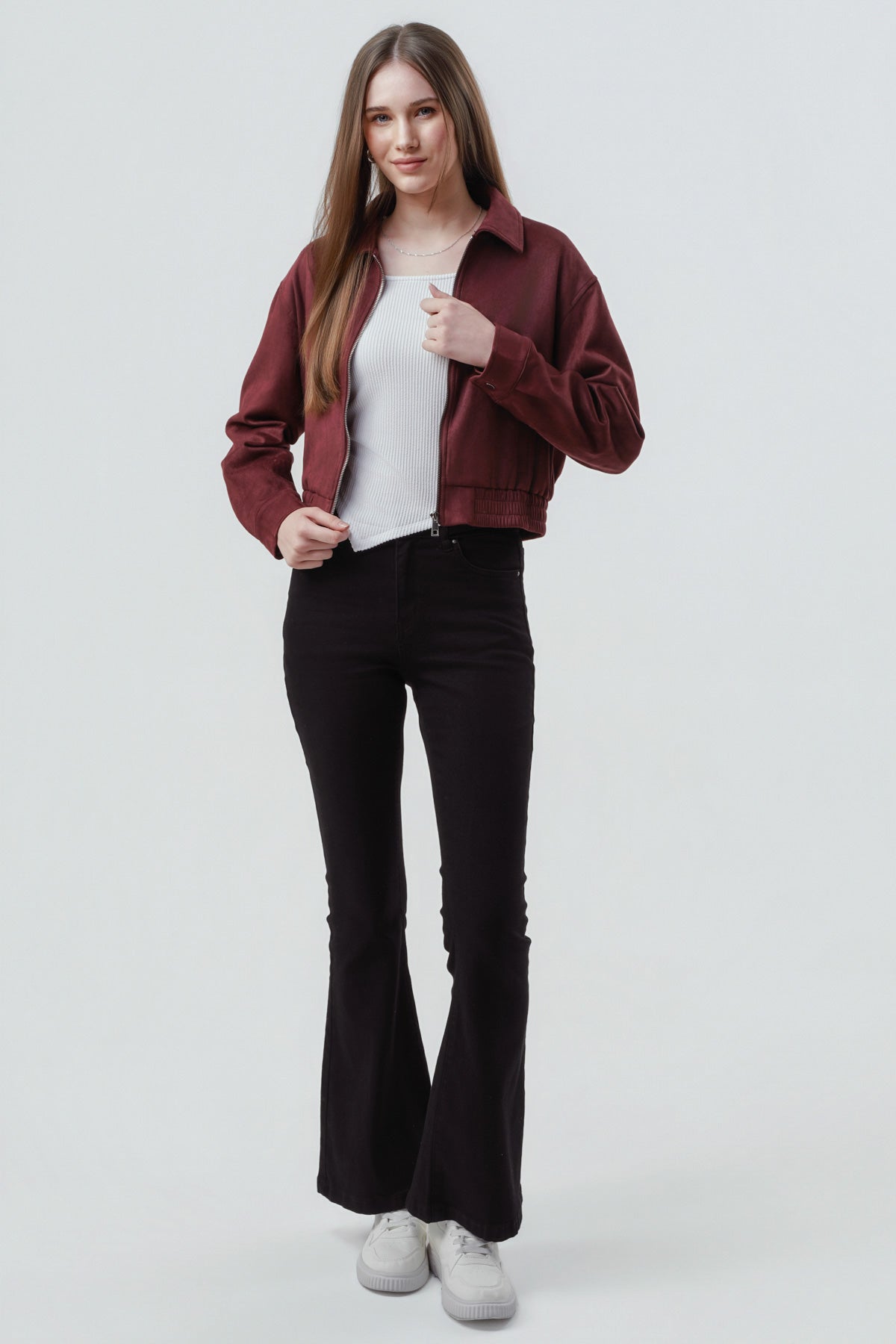 Chaqueta Slim Mujer Burdeo