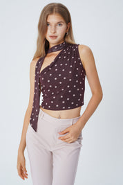 Polera Tight Sin Mangas Cuello Halter Mujer Café