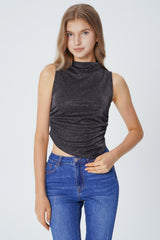 Polera Tight Sin Mangas Cuello Apoyado Mujer Negro